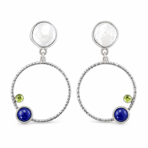 Orecchini pendenti a cerchio bohémien bianchi, verdi e blu intenso da donna, gioielli di moda di tendenza - Product Image 1