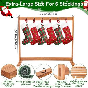 Porte-collants en bois pliable et autoportant avec guirlande pour décoration intérieure de Noël - Product Image 2