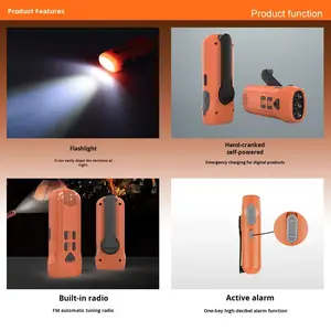 Lampe torche LED rechargeable à manivelle pour situations d'urgence en extérieur, avec radio et lumière zoomable, idéale pour les secours en cas de typhon ou de tremblement de terre - Product Image 2