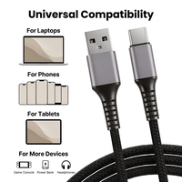 Câble USB Type C tressé en nylon, charge rapide 3A, synchronisation des données 480 Mbps pour téléphone portable, écouteurs, appareil photo
