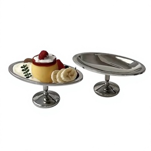 Support à gâteau en acier inoxydable de forme ovale avec base sur pied, finition miroir, support unique pour cupcakes et pâtisseries, décoration de fête d'anniversaire - Product Image 1