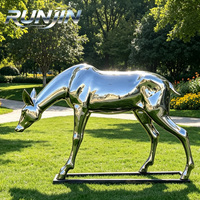 Grande sculpture de cerf en acier inoxydable poli miroir, forgée à la main, taille réelle, pour jardin, pelouse, parc, marque RUNJIN