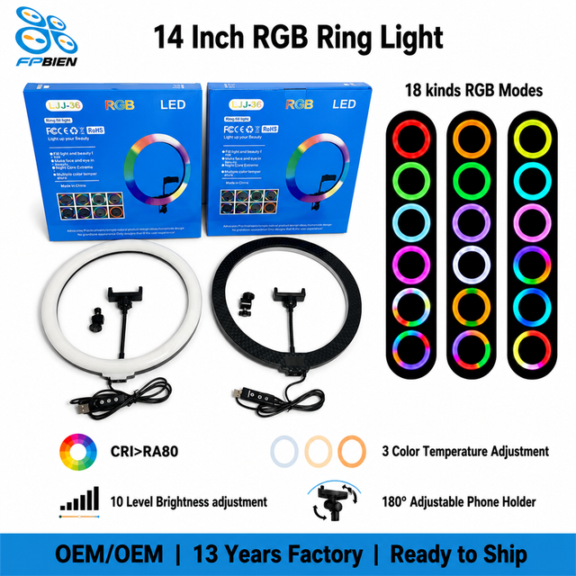 14 Inch High Brightness RGB Ring Light 2700-7000K 3 Color Temperature Adjustable Live Streaming Ring Fill Light for Livestream