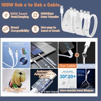Cable USB C a USB C de 1M 2M con Logotipo OEM, 20V 5A, 100W, Chip E-Mark, Cargador Rápido de 100W para Teléfono y Portátil