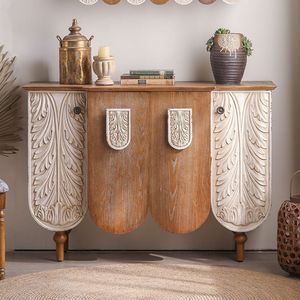American Style Retro Carved Entryway Cabinet Solid Wood <b>Storage</b> <b>Sideboard</b> For Living Room Foyer 900mm High - Product Image 2