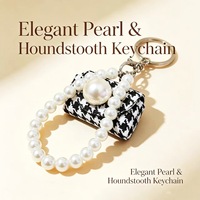Mini sac de luxe pied-de-poule avec porte-clés, sangle en perles et breloque cœur, pendentif de sac, porte-monnaie, pochette pour écouteurs, cadeau pour femme, vente en gros, MOQ 15