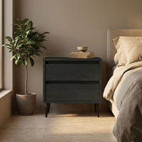 Table de chevet nordique sans poignée à 2 tiroirs en bois de chêne naturel avec pieds effilés pour ensemble de chambre moderne – Vente en gros