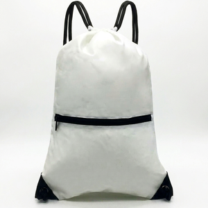 Hemistyles White Nylon <b>Drawstring</b> <b>Backpack</b> with Front Zipper Pocket 30-40L Capacity for Gym Sports Travel & Outdoor Use - Product Image 1