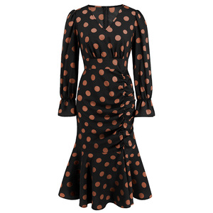 Graziosi passi Sexy a <span class=keywords><strong>pois</strong></span> con scollo a V abito a maniche lunghe plissettato a coda di pesce gonna Midi Slim Fit taglie forti per bambini - Product Image 6