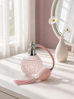 Flacon pulvérisateur de parfum rose vintage en verre sphérique taillé diamant, rechargeable, vide, avec pompon, pulvérisateur à bulbe, 100 ml, bouchon à vis