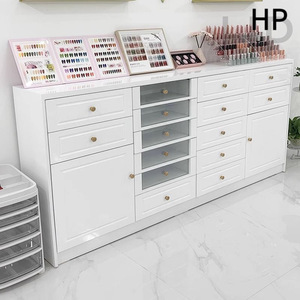 Meuble de salon moderne en bois blanc avec tiroirs de rangement au sol pour vernis à ongles et colle, idéal pour les salons de beauté - Product Image 2