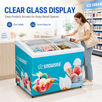 Vitrine congélateur commerciale à porte coulissante incurvée pour crèmes glacées, congélateur coffre profond pour supermarché