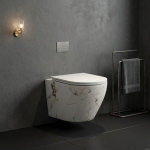 <span class=keywords><strong>WC</strong></span> <span class=keywords><strong>suspendu</strong></span> en céramique sans bride avec chasse d'eau par gravité, design marbre personnalisé - Product Image 6