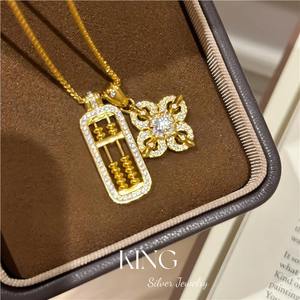 Collier en argent sterling S925 plaqué or avec pendentif fleur et perles abacus, bijoux King Silver, pour un usage quotidien, unisexe - Product Image 1