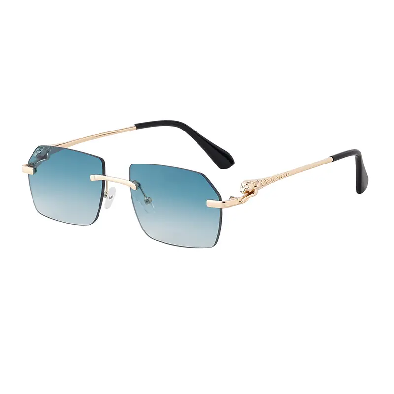 Stile di lusso di alta qualità Design del marchio 8 colori ghepardo montatura in metallo occhiali da sole moda senza montatura da uomo