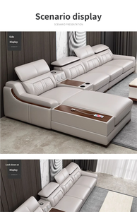 أريكة قطاعية متعددة الوظائف على شكل حرف L قابلة للتحريك وفعالة من حيث التكلفة، مصنوعة من الجلد الصناعي، بتصميم عصري بسيط مع منفذ USB - Product Image 4