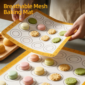 맞춤형 색상 0.7mm 통기성 노란색 실리콘 베이킹 매트 녹은 콩 쿠키 베이킹 매트 마카롱 디자인 퍼프 베이킹 팬 패드 - Product Image 1