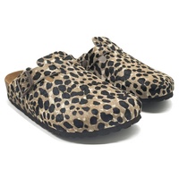 Sandales compensées rétro pour femmes, style Birkenstock, à enfiler, motif léopard en crin de cheval, boucles métalliques, soutien de la voûte plantaire, antidérapantes, vente en gros