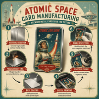 Tarjetas Coleccionables Metálicas Impresas con Diseño Espacial Atómico, Retro, Astronauta, Cohete, Robot, OVNI, Souvenir, Venta al Por Mayor