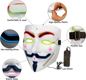Mascarilla facial con luz Led para Halloween, máscara con cable El de neón aterrador, <span class=keywords><strong>purga</strong></span> brillante, divertida, superventas - Product Image 6