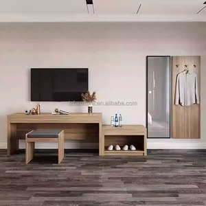 Hotel Furniture Bedroom Set Low Cost Wood Single <b>Twin</b> <b>Bed</b> <b>Frame</b> With Headboard Nightstand Desk Wardrobe for Budget Hotel Project - Product Image 5