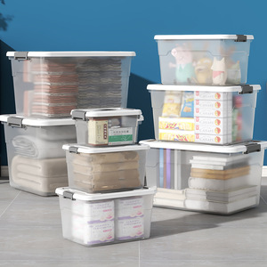 Caja de Almacenamiento Transparente de Plástico con Tapa, Organizador de Ropa Extra Grande, Forma Rectangular, Color Sólido Semitransparente - Product Image 2
