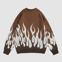 Pull tendance pour homme en maille à col rond, imprimé flamme 3D, en fil filé, color block, doux et chaud pour l'hiver