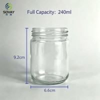 Pot en verre transparent de 9,2 cm de hauteur, 6,6 cm de diamètre, 230 ml, pots vides de qualité alimentaire pour le miel, la gelée, les noix et les épices