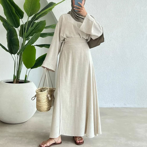 Набор из натурального льна на заказ, абайя, костюм из двух предметов, 100% льняное скромное платье для женщин - Product Image 3