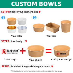 Jiehui Factory's Newly Designed Kraft Paper Lunch Box Custom logo Wholesale Salad Bowl Covered Disposable Food Container - Product Image 2