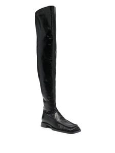 2023 nouvelle mode côté fermeture éclair passerelle doré bout carré <span class=keywords><strong>talon</strong></span> plat sur le genou bottes pour femmes - Product Image 5