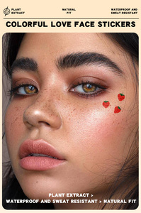 Autocollant de tatouage temporaire coloré motif visage d'amour, imperméable, imprimé sur papier, pour femmes, filles, plage, cosplay, fête, art corporel - Product Image 3