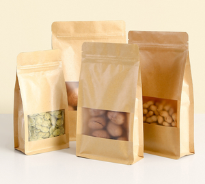 Food Grade Brown Kraft Paper Eight Sides Sealing <b>Packaging</b> <b>Bags</b> Flat Bottom Coffee <b>Bag</b> Coffee <b>Bags</b> with Window - Product Image 4