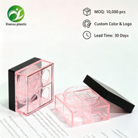 Boîtier de poudre libre carré rose à 4 compartiments avec remplissage inversé haut de gamme et couvercle noir, boîte cosmétique vide en plastique pour vente en gros OEM/ODM
