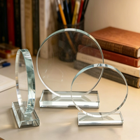 Trophée en verre cristal K5 rond personnalisé, design simple, à base de plaque en verre, pour gravure, vente en gros à prix abordable