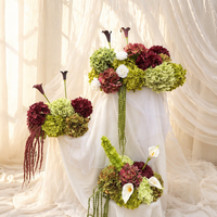 Boule de fleurs artificielle de 50 cm en soie, rouge bordeaux et blanche, avec hydrangea vert et amarante suspendue, pour centres de table