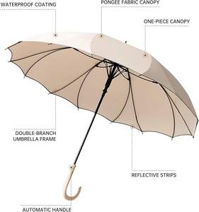 Parapluie à ouverture automatique en forme de pétale pour femme avec poignée en J, bande réfléchissante, anti-pluie, cadeau pour maman. - Product Image 3