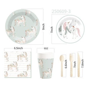 DAMAI Nouveau design personnalisé sur le thème de la licorne, assiettes rondes jetables, gobelets, serviettes, ensemble de vaisselle pour fête d'enfants - Product Image 5