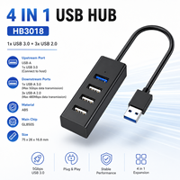 Hub USB 4-en-1 en gros avec puce GL850S, adaptateur d'extension USB haute vitesse 3.0 vers ports USB 3.0 et 2.0, en stock pour PC