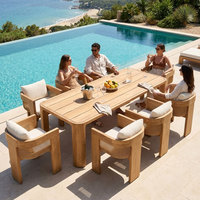 Muebles de Patio de Lujo para el Borde de la Piscina, Mesa de Comedor de Madera de Teca Resistente para 8 Personas, Sillón de Mimbre, OEM