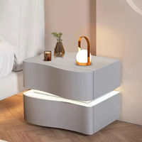Table de chevet multifonctionnelle en bois massif avec chargeur sans fil et lumière LED, table basse de salon, table de chevet mobile
