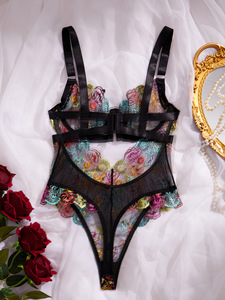 Chuangerm Spot <span class=keywords><strong>Lingerie</strong></span> Modellante da Donna in Pizzo <span class=keywords><strong>Francese</strong></span>, Bustier con Stecche in Acciaio, Modellatore Vita, Intimo Trasparente Scavato Monopezzo - Product Image 2