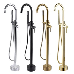 Hôtel de luxe Maison Chrome Montée Au Sol Bain Douche Mitigeur Salle De Bain <span class=keywords><strong>Robinet</strong></span> de <span class=keywords><strong>Baignoire</strong></span> Autoportant - Product Image 1