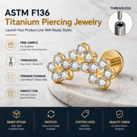 Piercing Labret en Titane ASTM F136 avec Zircon Géométrique pour Cartilage, Tragus, Hélix, Oreille et Lèvre, Bijou de Mode