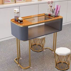 Table à ongles en verre de luxe léger style célébrité internet, poste de manucure mobile individuel avec roulettes, design minimaliste européen et japonais - Product Image 3