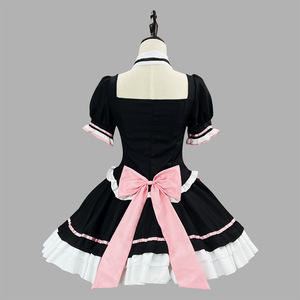 Lolita Maid Cosplay Costume Black Pink Bow Cat Paw Embroidered Dress Female Anime Role Play Outfit Spring 2025 - Product Image 2