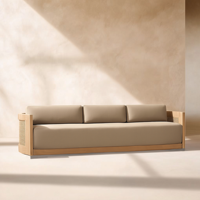 Moderner Outdoor-Teakholz-Drehsessel mit Rattan-Seitenpaneel Luxuriöser Garten-Terrassen-Loungesessel Wasserdicht für Villa-Terrasse