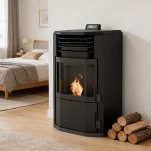 Poêle à granulés <span class=keywords><strong>en</strong></span> fonte PANSEE PU-120 avec télécommande Wi-Fi, écologique, durable, chauffage autonome moderne pour extérieur et intérieur - Product Image 2