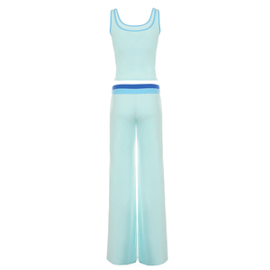 Ensemble deux pièces color block pour femme, col halter, haut court à col U et pantalon évasé longueur genou, tenue streetwear décontractée Y2K - Product Image 6