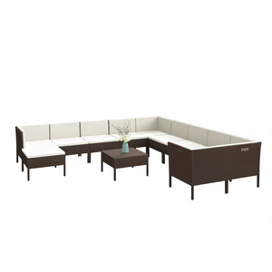 Ensemble de salon de jardin modulaire en polyrotin brun, mobilier d'extérieur moderne, capacité de 10+ places - Product Image 1